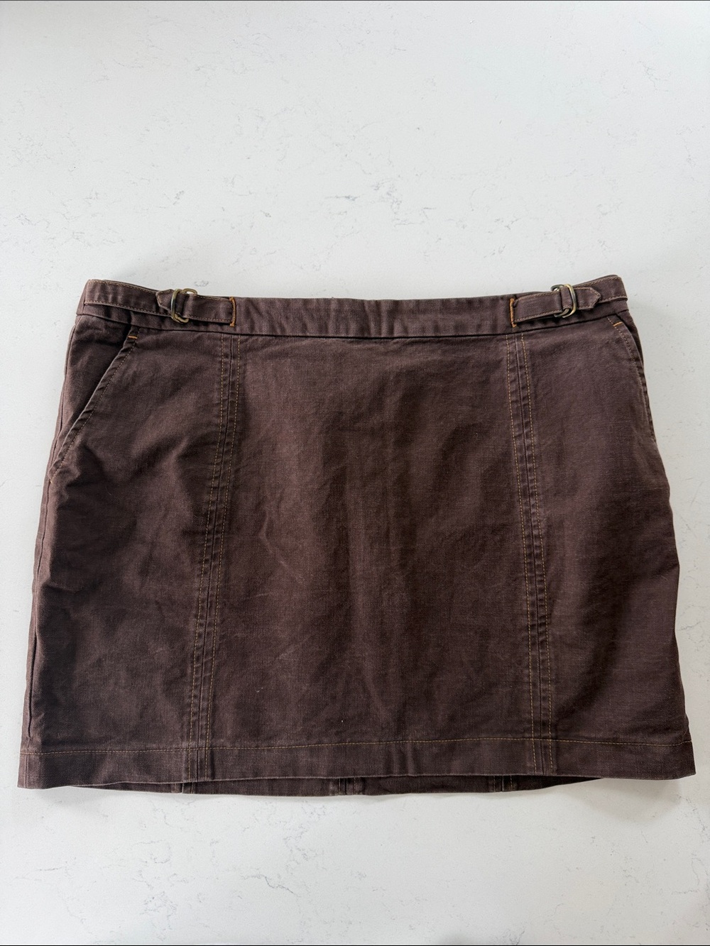 GAP Brown Cotton Mini Skirt with Side Buckle Details